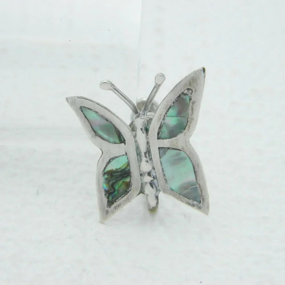 Silver Abalone Butterfly Signed JBF Earrings 925 - Picture 3 of 5